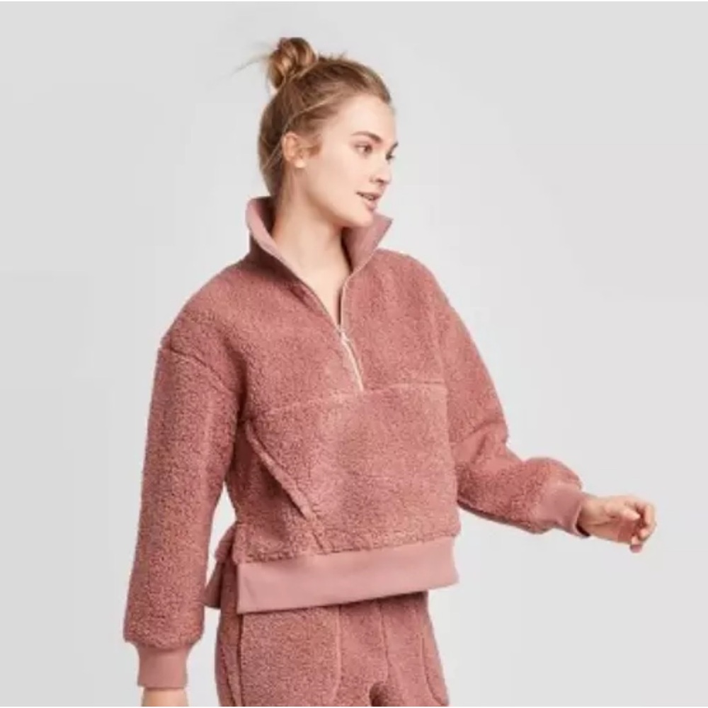 Joylab Sherpa 1/4 Zip Pullover Fleece Sweatshirt Mauve